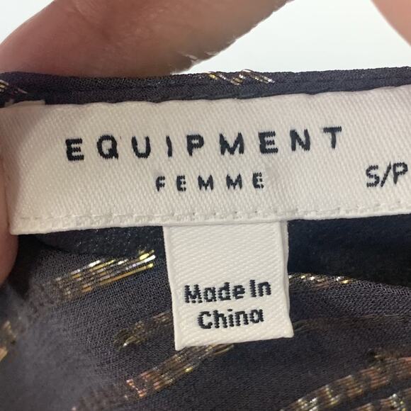 Equipment Silk Slip Dress Womens Small Black Gold Metallic Party Sleeveless Zip - Picture 3 of 6